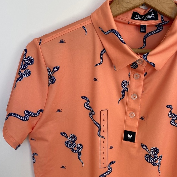 Bad Birdie Tops - Bad Birdie Sidewinder Snake Performance Polo Short Sleeve Shirt Peach